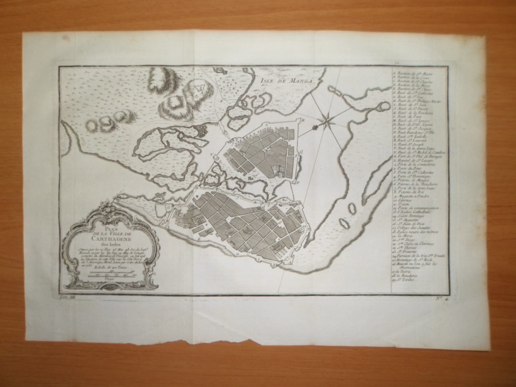 Plano de Cartagena de Indias (Colombia), 1757, J.N.Bellin