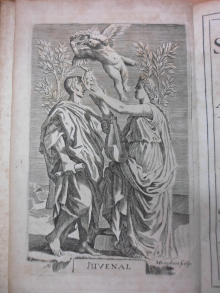 The Satires of Decimus Junius Juvenalis, 1711, Mr. Dryden. Contiene 1 frontispicio y 16 grabados