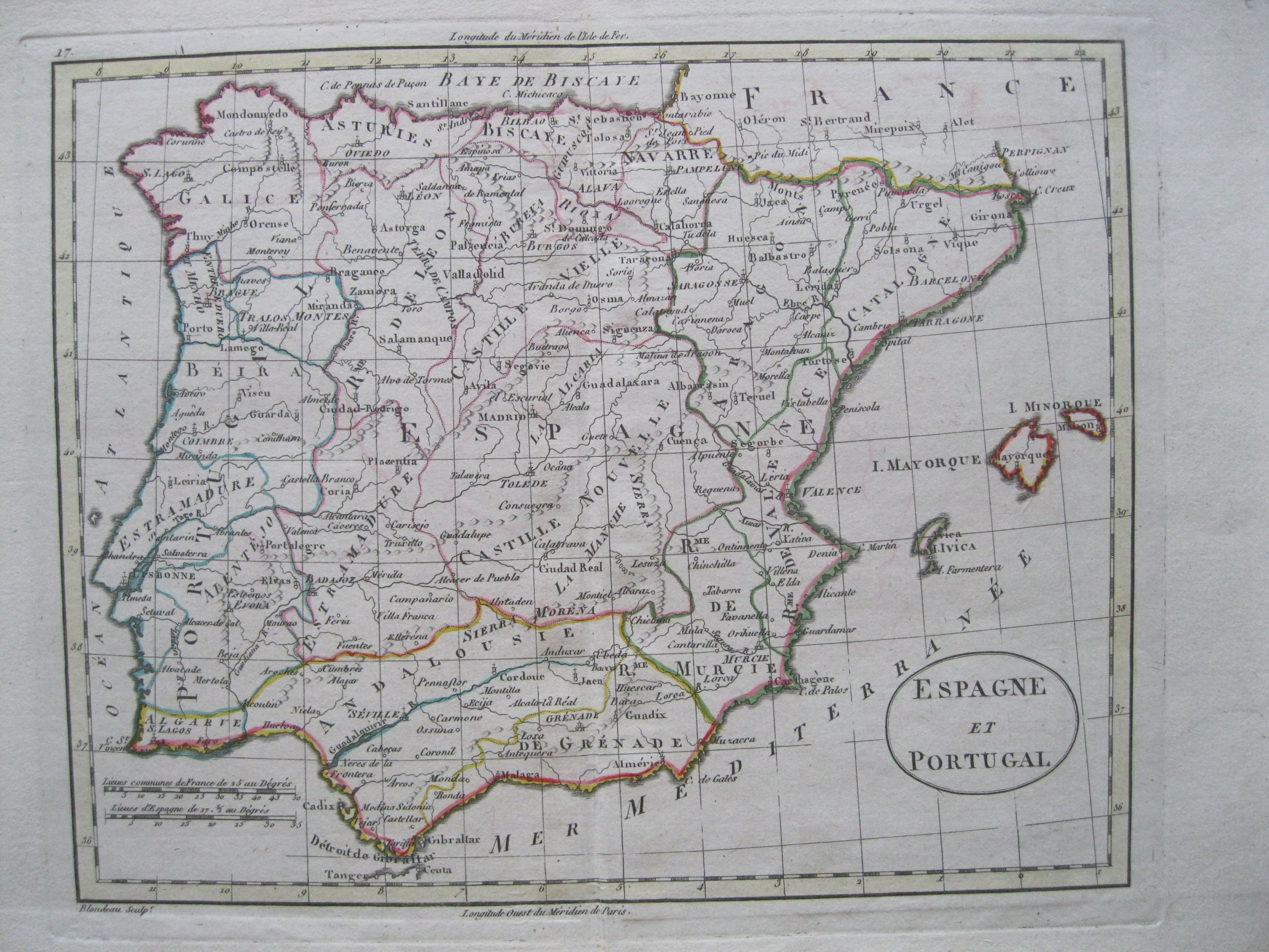 Mapa de España y Portugal, 1790.