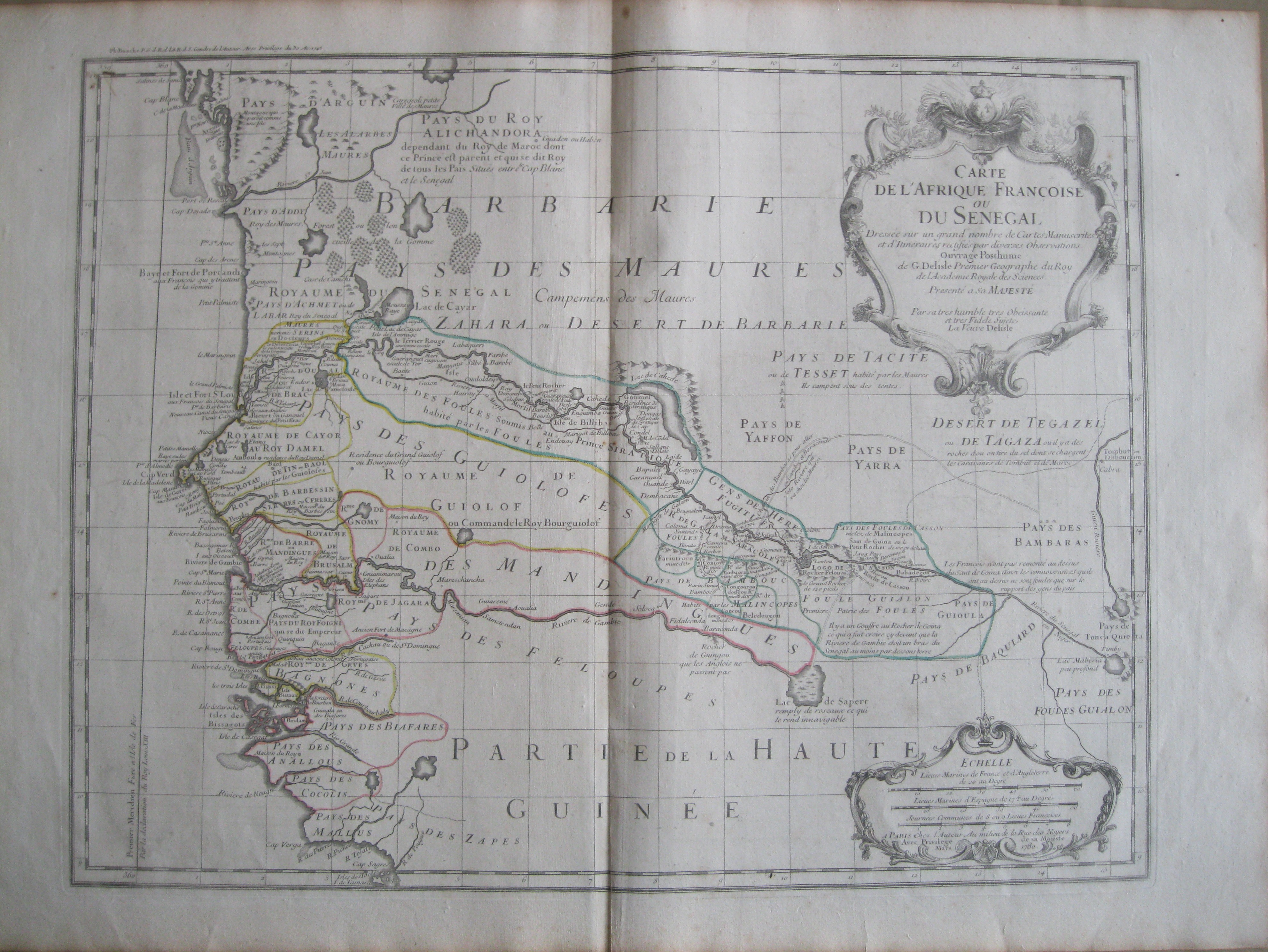 Gran mapa de Senegal, Gambia y Guinea Bassau, 1789. De L'Isle