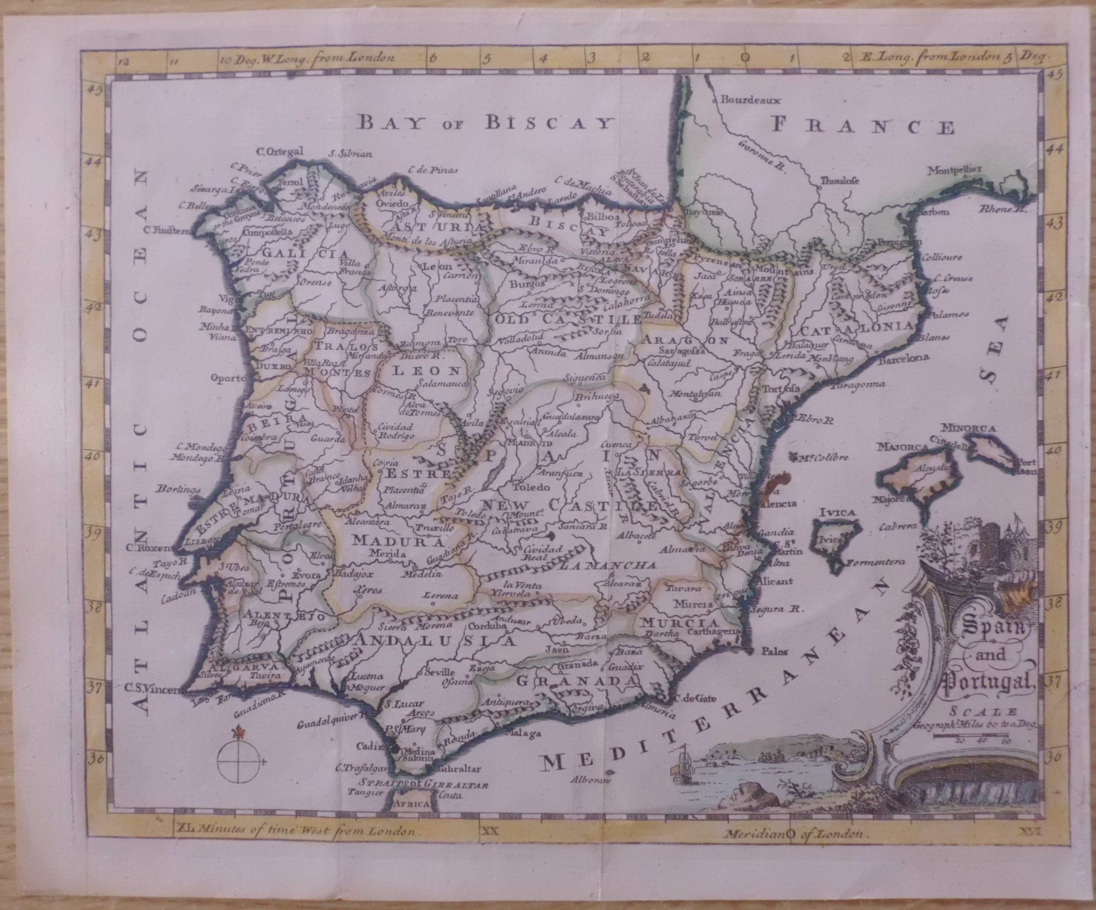 Mapa de España y Portugal, 1755. Jefferys