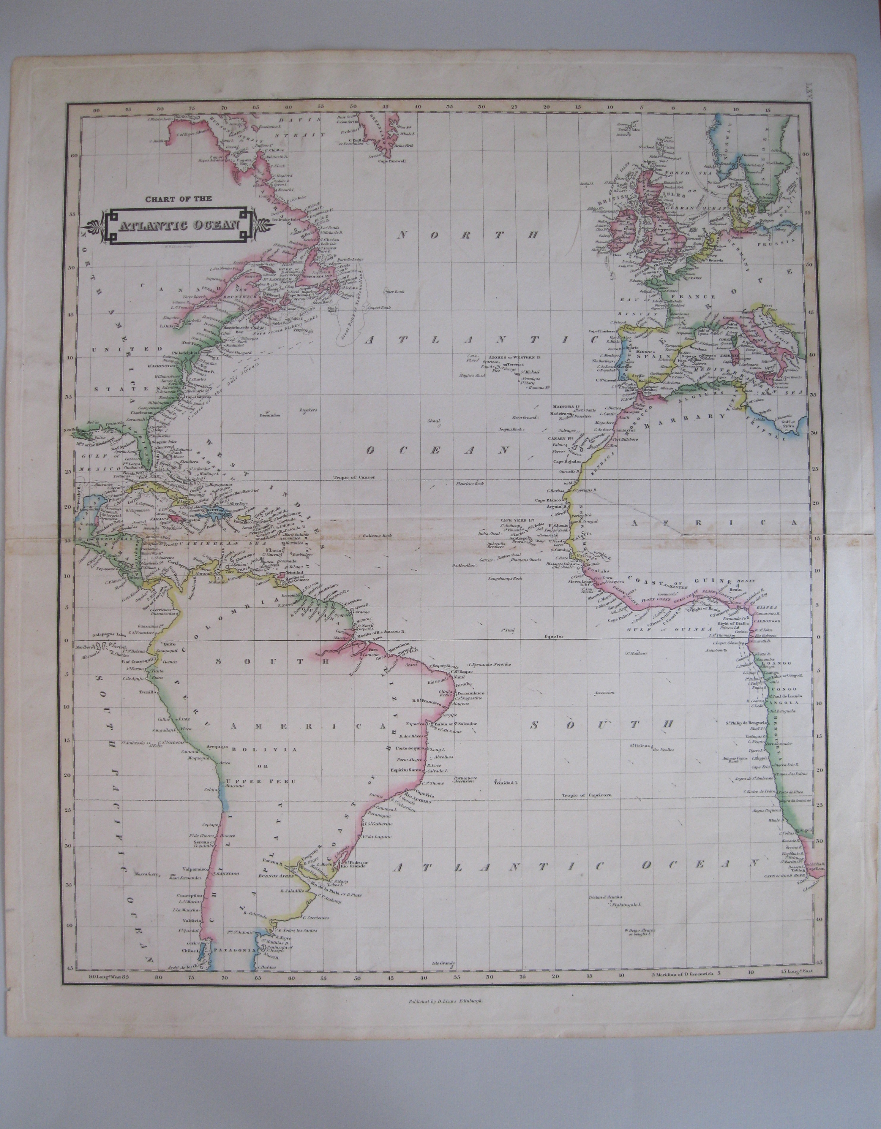 Gran mapa del Océano Atántico.1830.W.H.Lizars