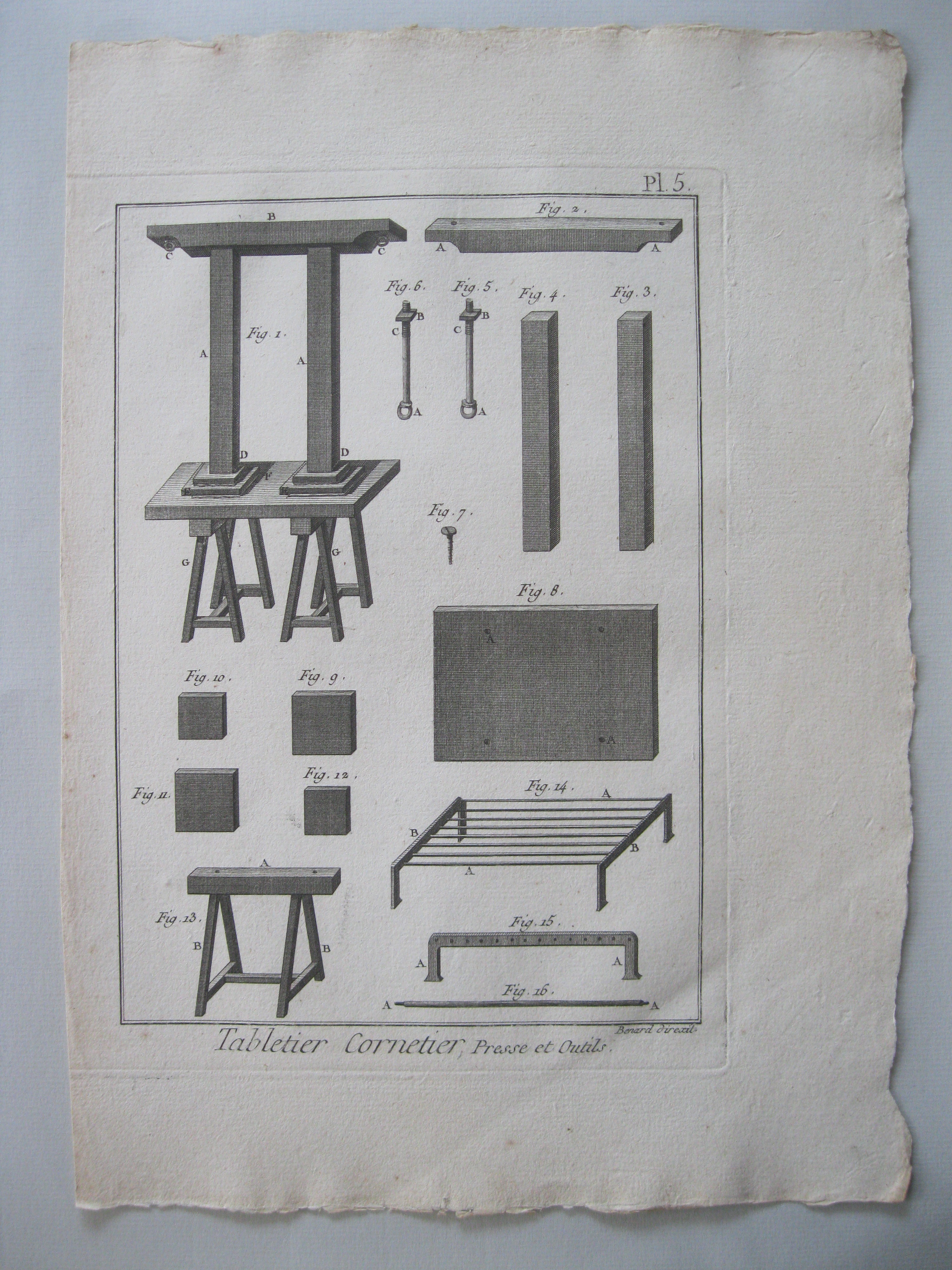 Oficios. Tabletier Cornetier, Presse et Outils. Diderot y D'Alembert.1779