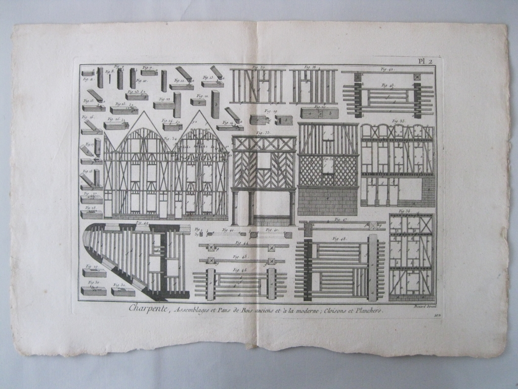 Oficios. Charpente, Assemblages et Pans de Bois anciens... Diderot y D'Alembert. 1779