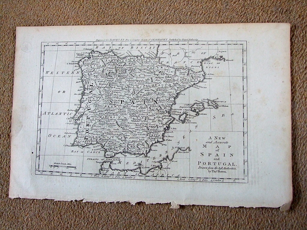 Mapa de España y Portugal, 1780. Bowen