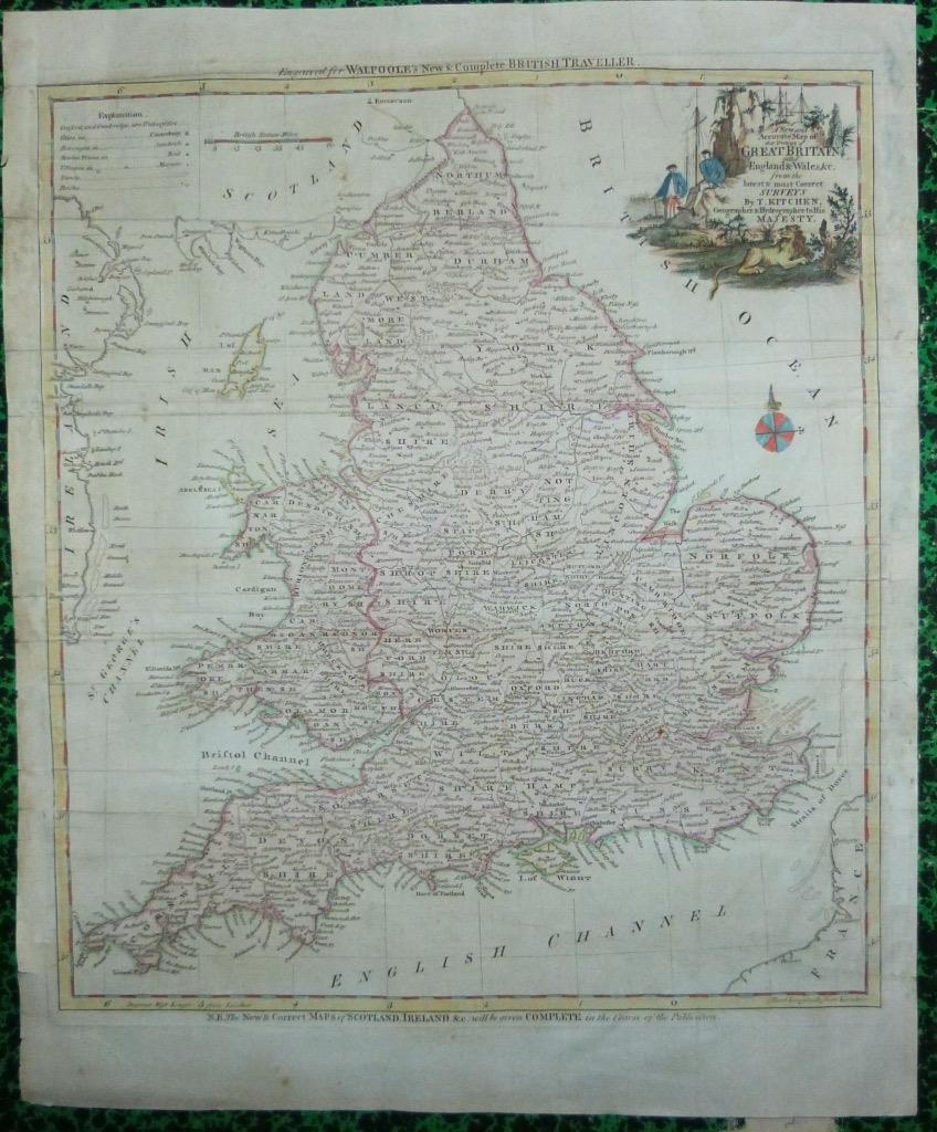 Mapa de Inglaterra y Gales, 1784. Thomas Kitchin