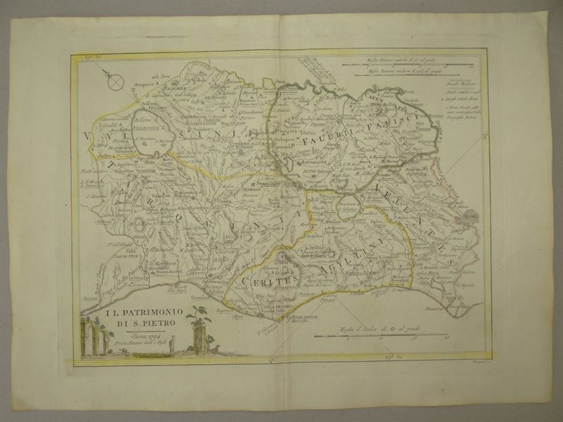 Mapa de Roma y alrededores (Italia), 1797.  Pazzini