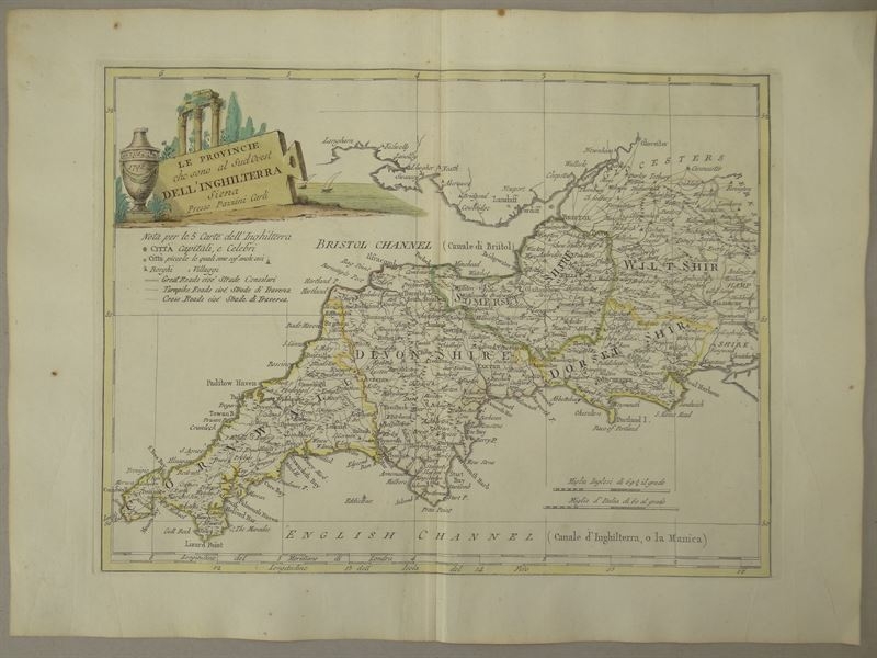 Mapa del suroeste de Inglaterra, 1797. Pazzini