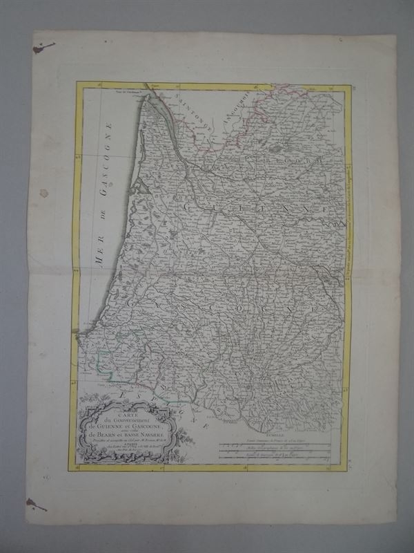 Mapa de Guyenne y Gascogne (Francia), 1771. Bonne