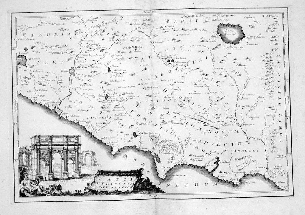 Mapa del Lacio y Etruria ( Italia), 1774. Cellarius