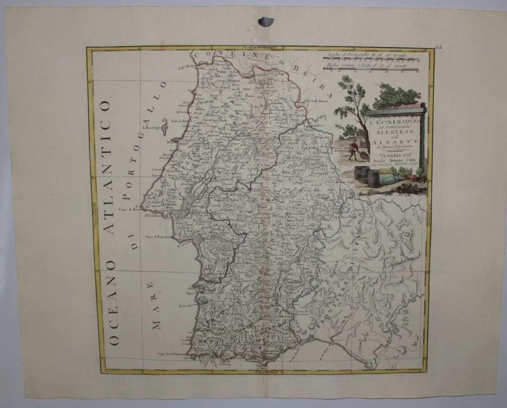 Gran mapa del centro y sur de Portugal, 1775. Antonio Zatta
