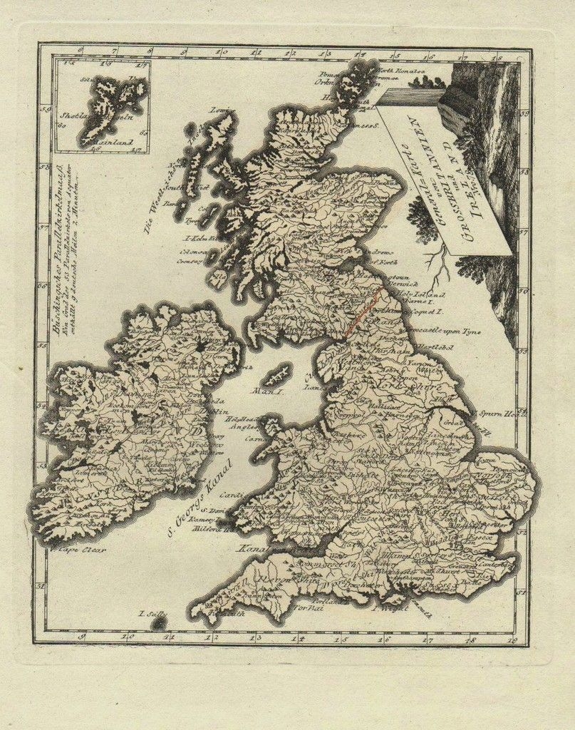 Gran mapa de Gran Bretaña e Irlanda, 1780. Reilly