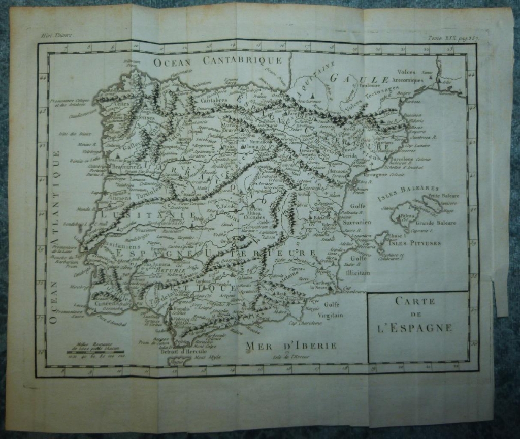 Mapa de España y Portugal, 1780.  Brion de la Tour