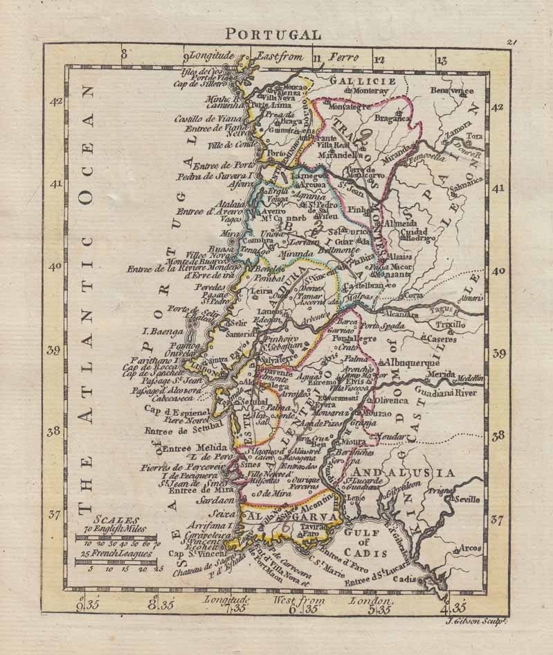 Mapa de Portugal, 1761. John Gibson/Andrew Dury