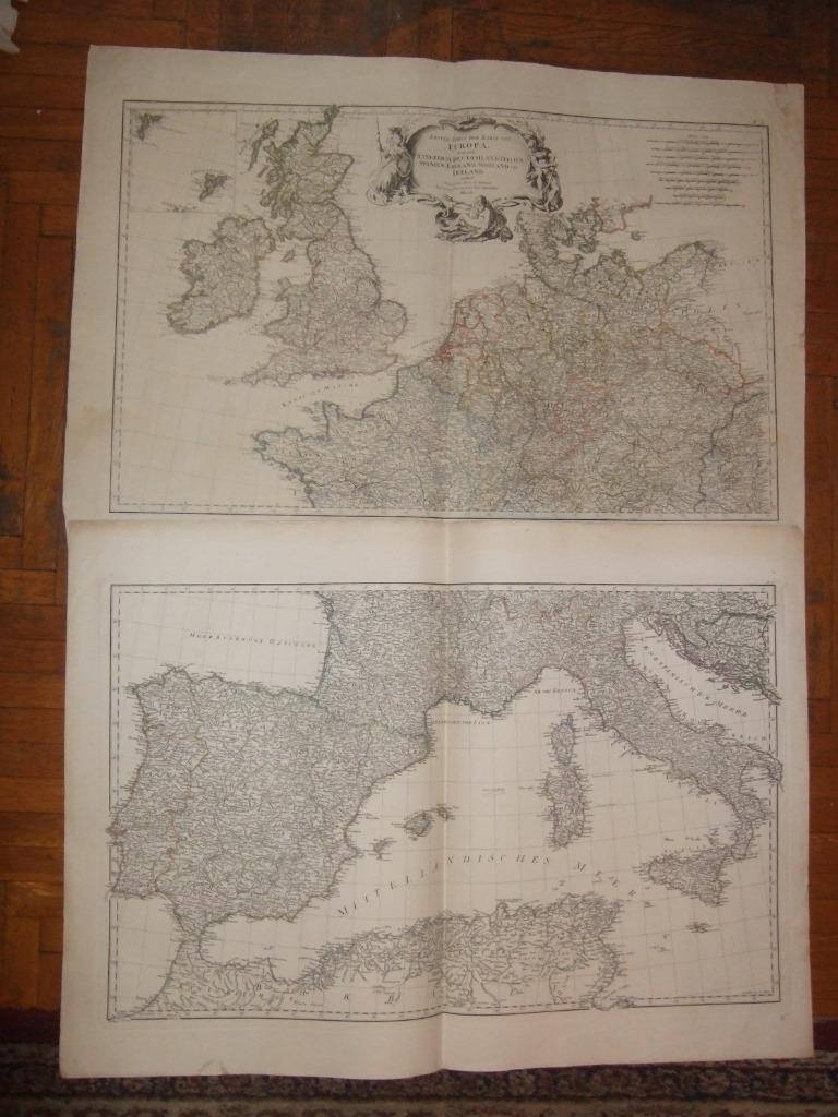 Dos grandes mapas de Europa occidental, 1790. D'Anville/Schraembl