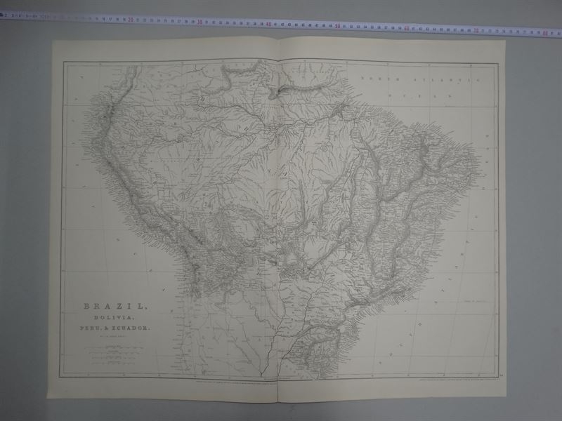 Gran mapa de Brasil, Perú y Ecuador.1850. J. W. Lowry