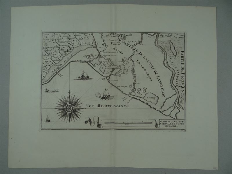 Mapa de Languedoc y mar mediterráneo (Francia), 1729. Pieter Van der Aa