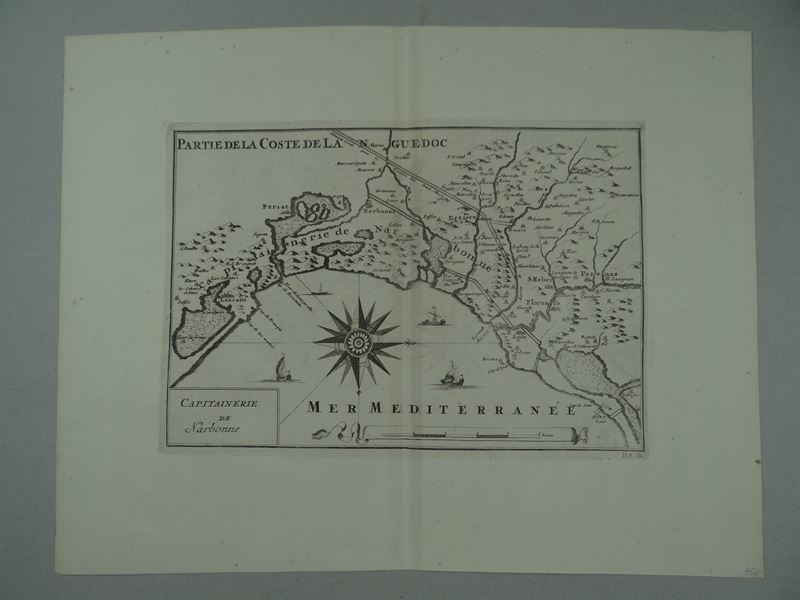 Mapa de Narbona, del mar Mediterraneo y Languedoc (Francvia), 1729.Pieter Van der Aa