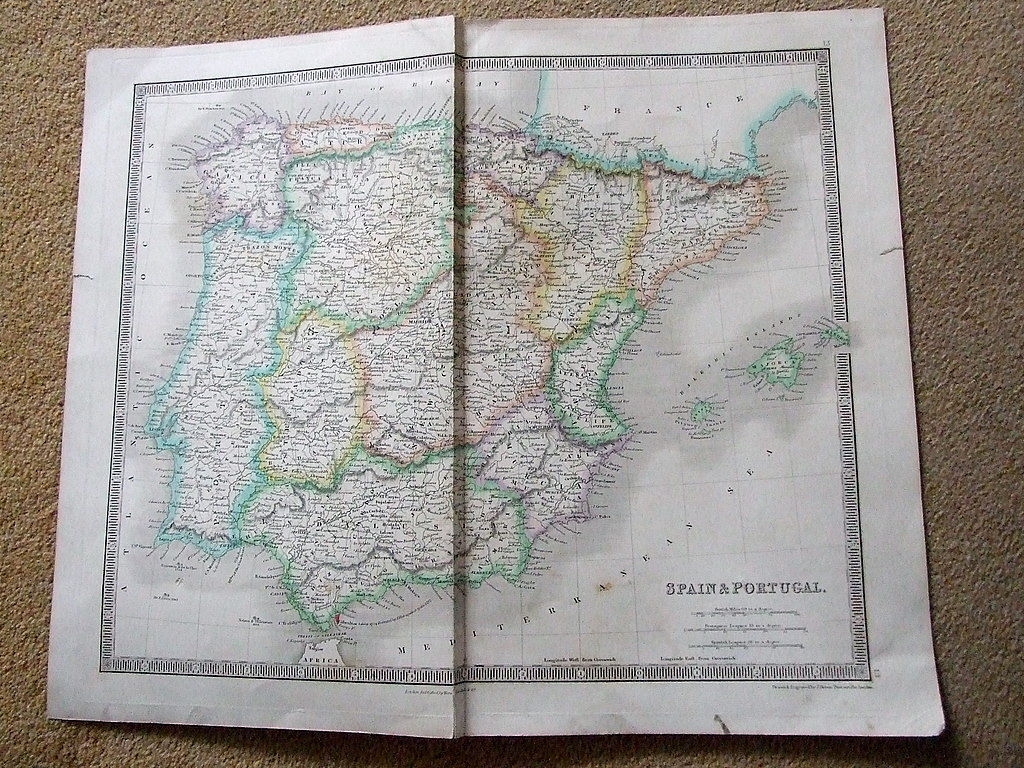 Mapa de España y Portugal, 1844. Teesdale