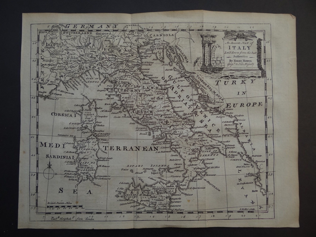 Mapa de Italia, 1754. Bowen