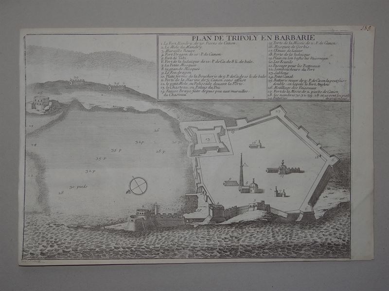 Plano de la ciudad y puerto de Tripolí (Libia, África), 1700. Nicolás de Fer