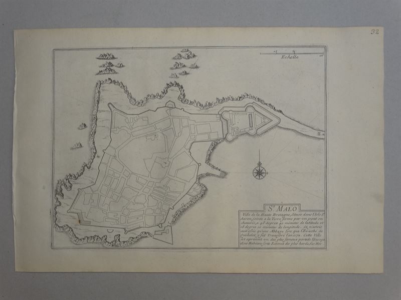 Mapa de la ciudad de  Saint Malo (Bretaña , Francia), 1700. Nicolás de Fer