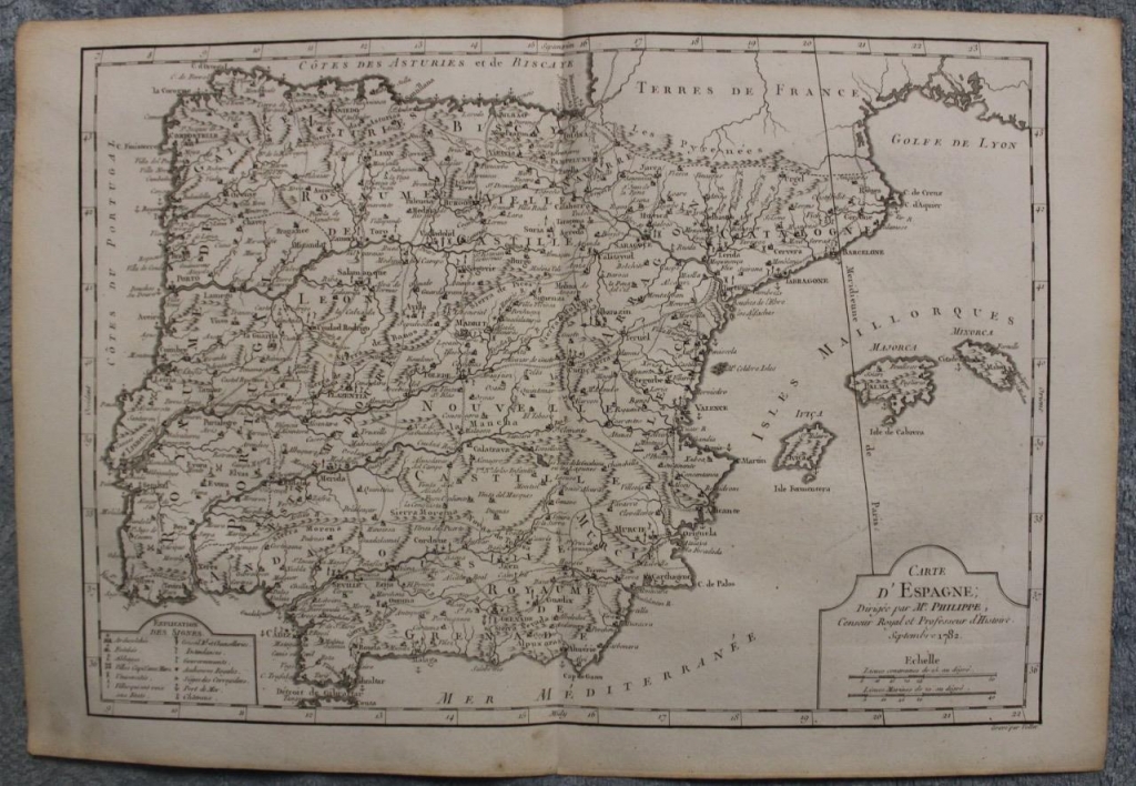 Mapa de España y Portugal, 1786. Philippe Prétot