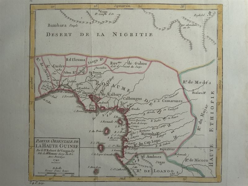 Mapa de la parte oriental de Guinea ( África ), 1730. Vaugondy