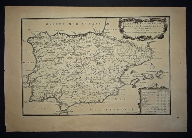 Mapa de España y Portugal, 1705. Nicolás de Fer