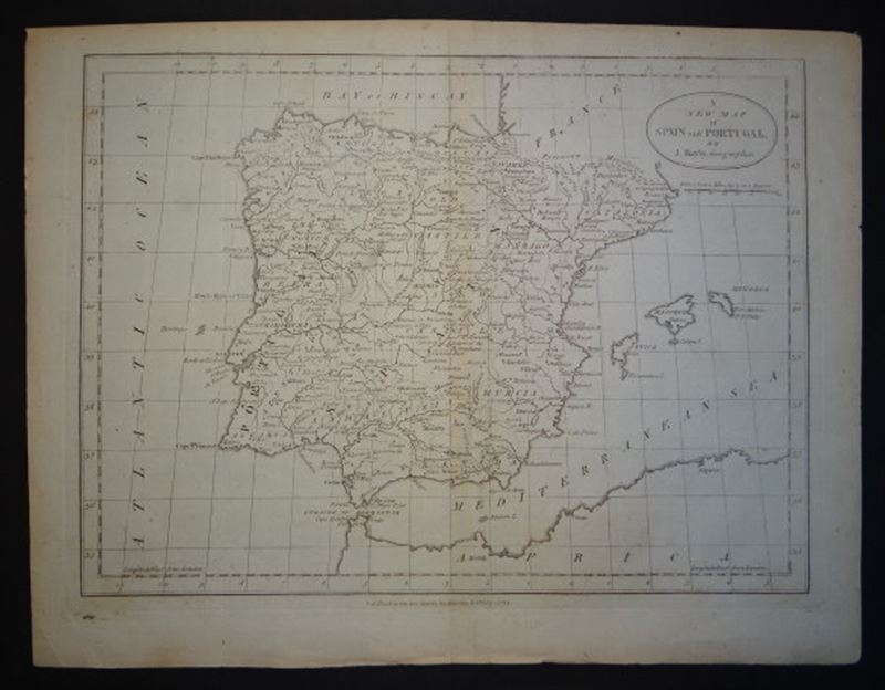 Mapa de España y Portugal, 1783. J. Bayly