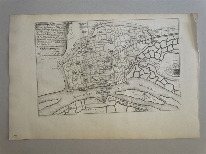 Mapa de la ciudad de Ruan (Francia), circa 1700.Nicolás de Fer