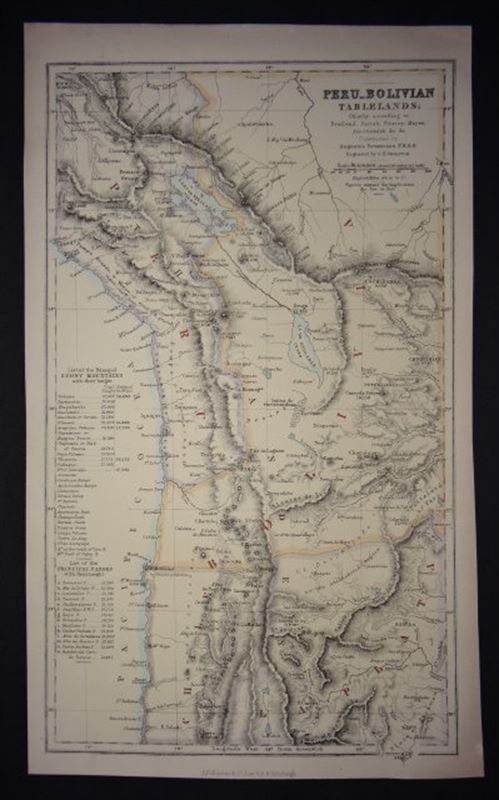 Mapa de Perú, Chile y Bolivia América del sur), 1840. Swanston