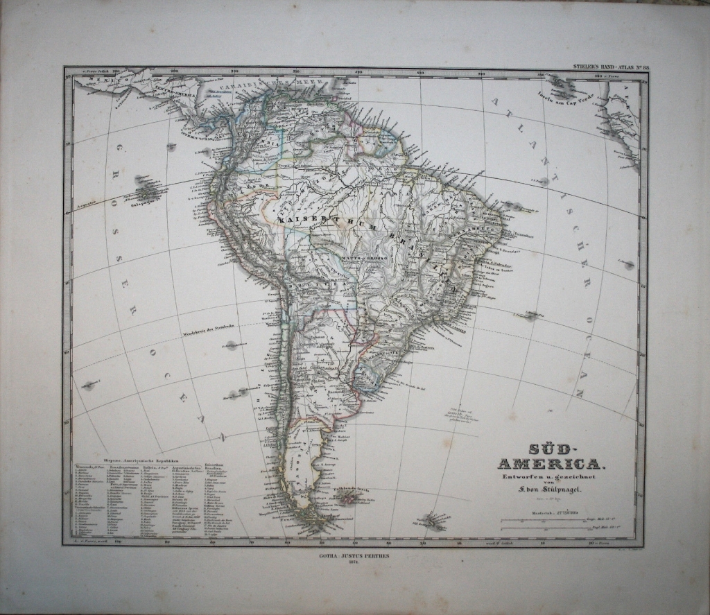 Mapa de América del Sur, 1873. Stieler/Perhes