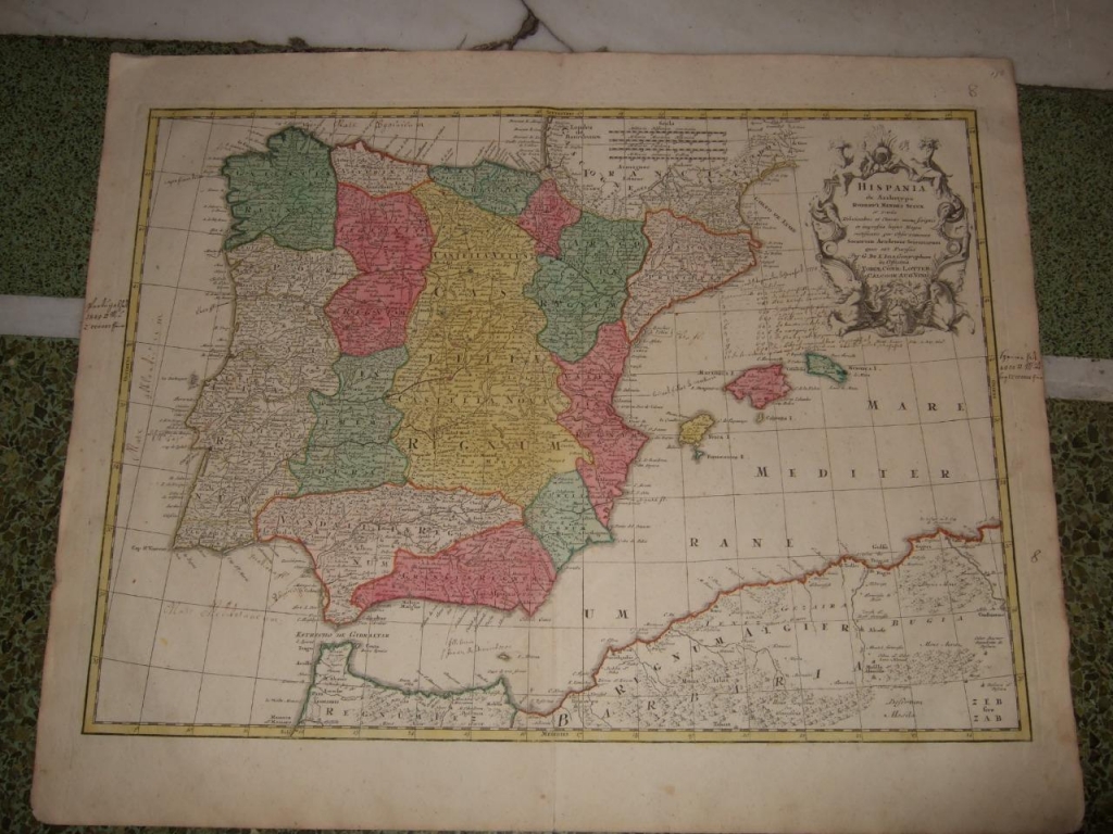 Gran mapa de España y Portugal, 1760. Lotter