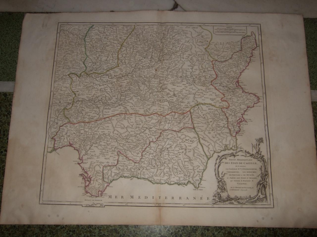 Mapa de Andalucía, Castilla, Valencia (España)...1752. Vaugondy/Delamarche