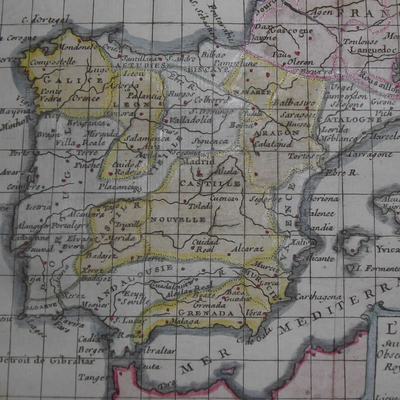 Mapa de España y Portugal, Buffier, 1749