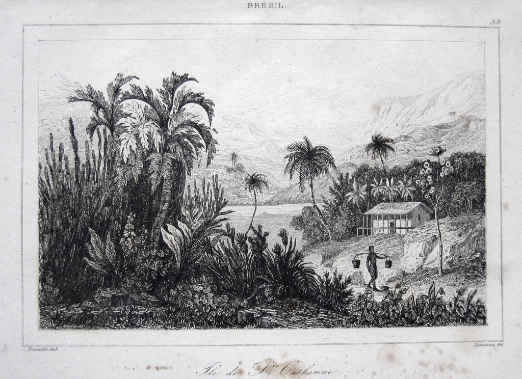 Vista de la isla de Santa Catarina,  Florianópolis (Brasil),1838. Danvin/Lemaitre