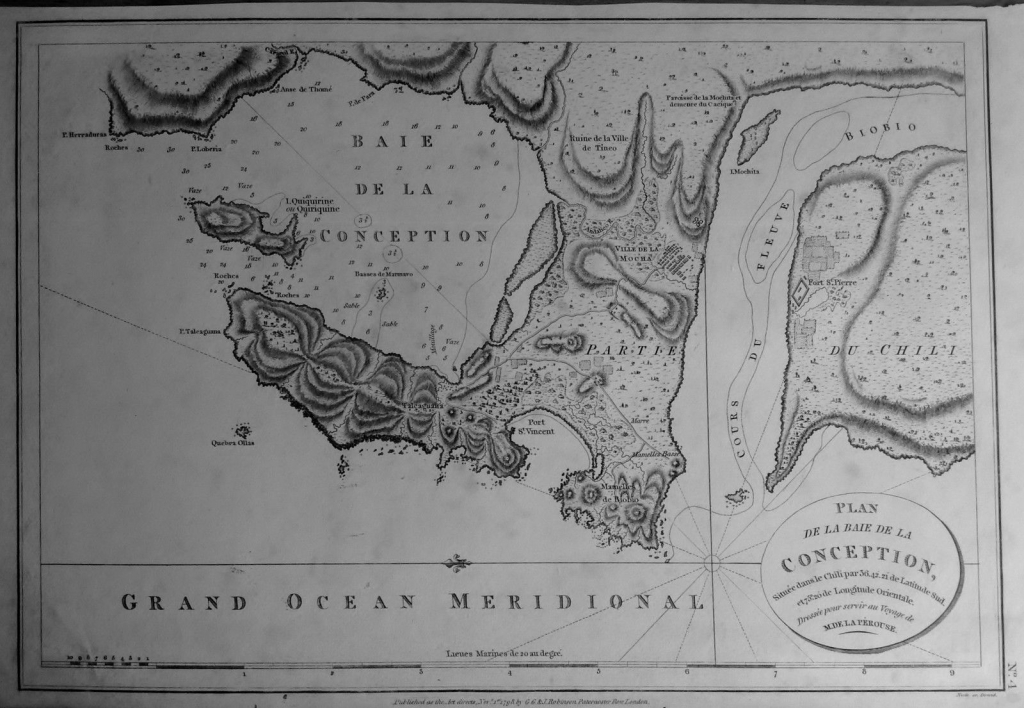 Mapa de la Bahía de la Concepción (Chile, América del sur), 1797. La Perouse/Aubert