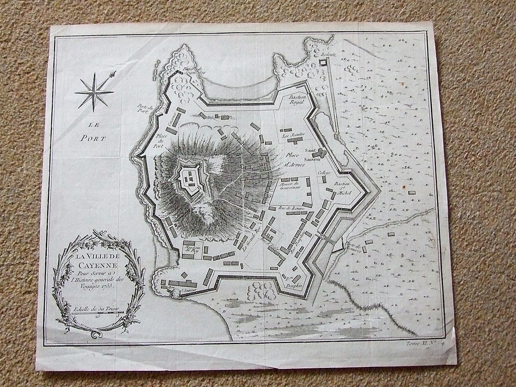 Plano de la ciudad de Cayena (Guayana, América del sur), 1760. Bellin