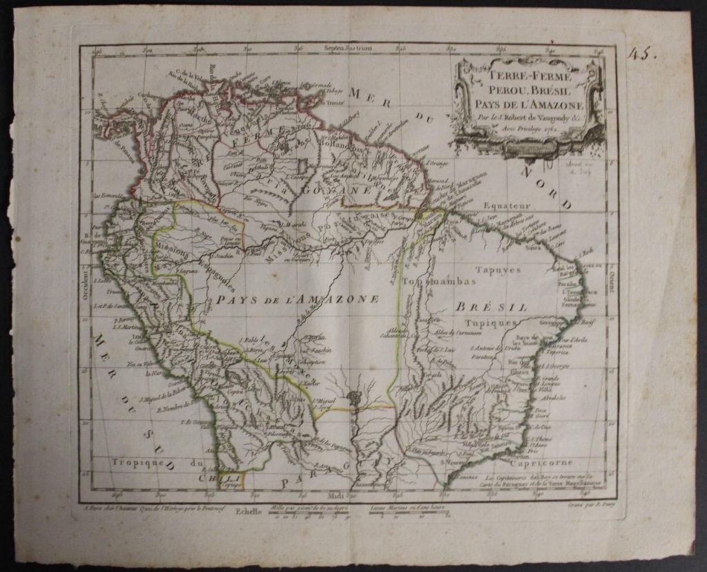 Mapa de Brasil, Colombia, Venezuela,.. 1762. Vaugondy/Arrivet