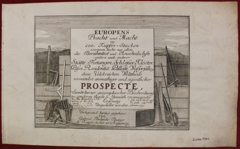 Frontispicio de atlas de ciudades de Europa, 1700. Bodenerhr