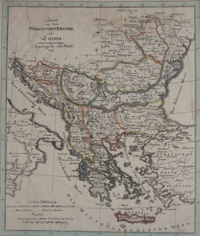 Mapa de Grecia, Bulgaria, Bosnia... (Europa),1817. J. Walch