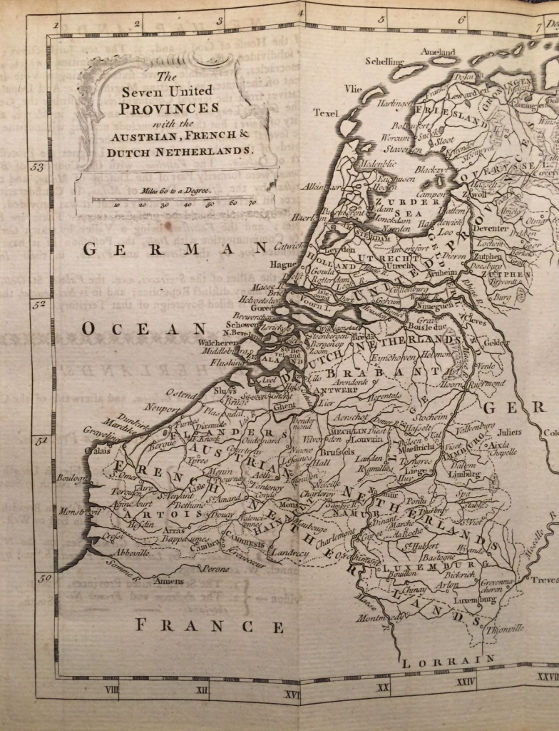 Mapa de Bélgica, Luxemburgo y Países Bajos (Europa),1764. Thomas Jeffreys