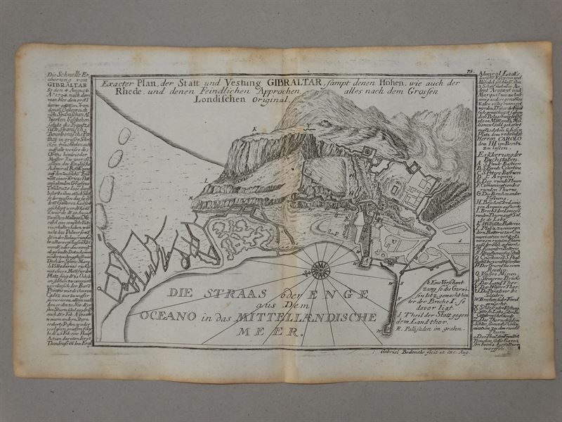 Plano del peñón y ciudad de Gibraltar ( sur de España), 1725 circa. Bodenehr