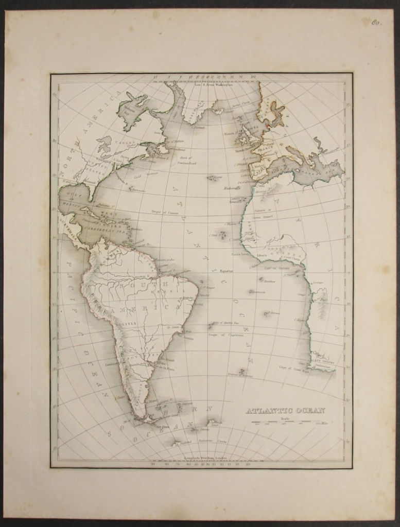 Mapa del Océano Atlántico, circa 1835. Bradford-Boyton