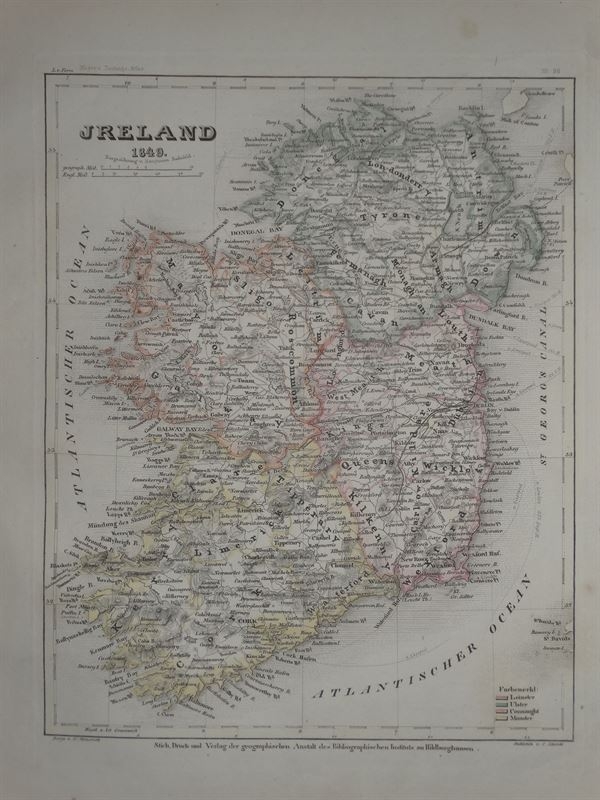 Mapa de Irlanda, 1852. Ehricht/Meyer