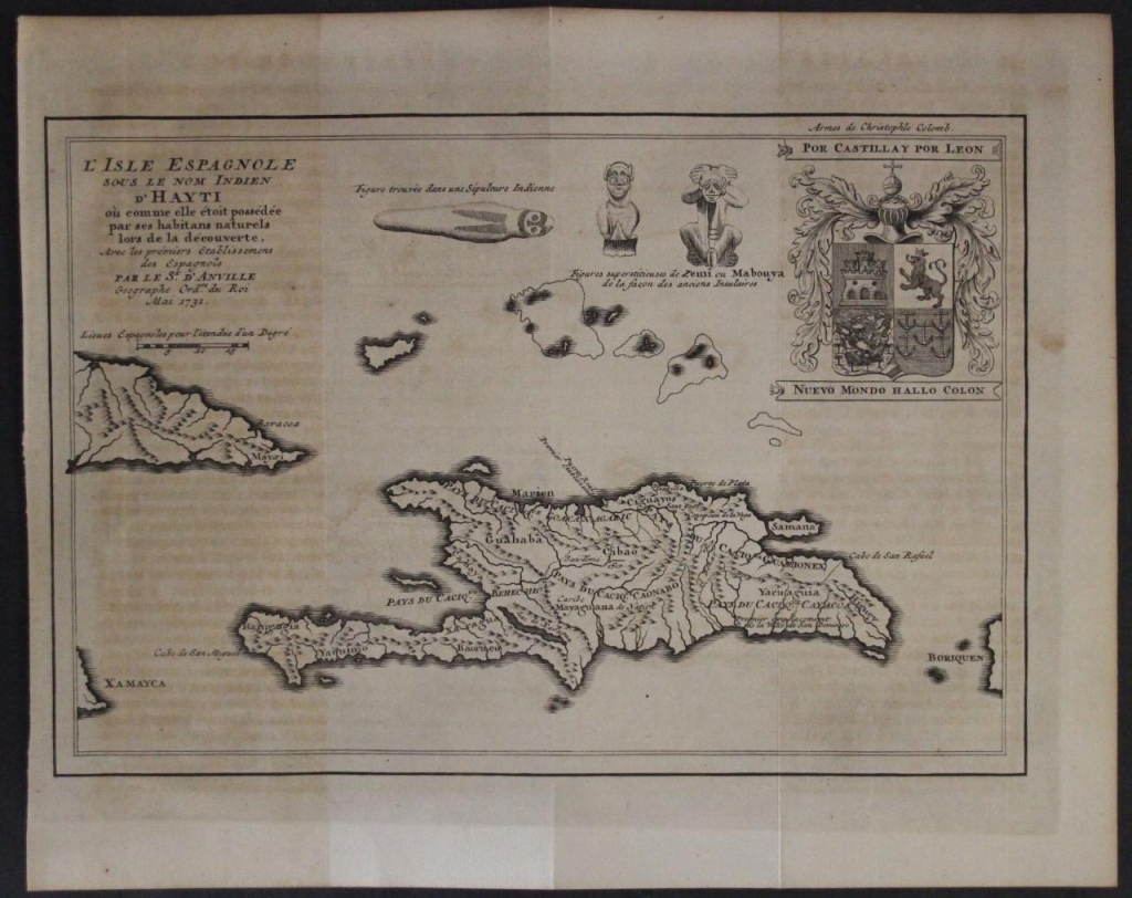 Mapa de la isla de Santo Domingo (Haití-Santo Domingo, Ámerica), 1731. Anville/Leparmentier/Didot