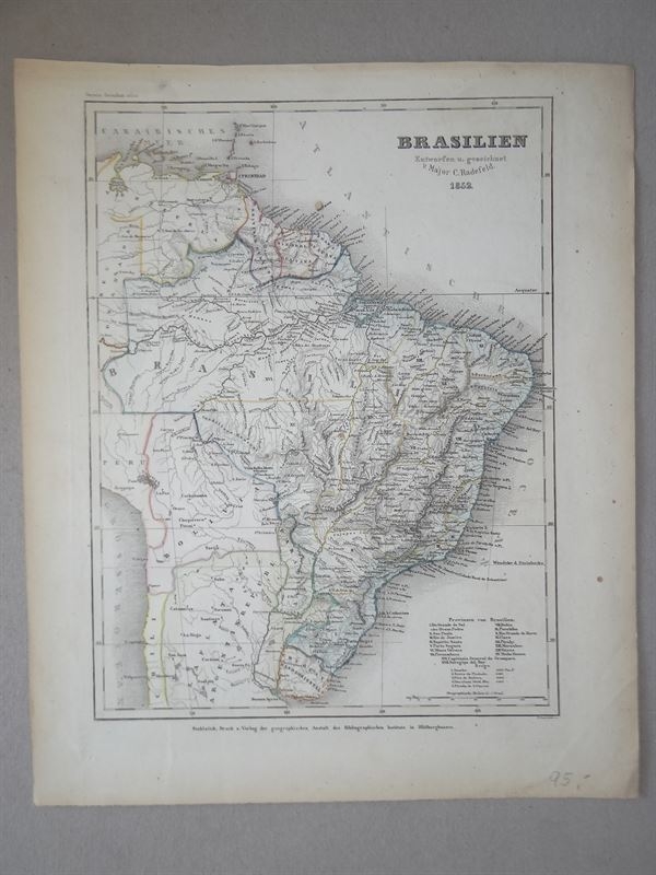 Mapa de Brasil (América del sur), 1852. Radefeld / Kol