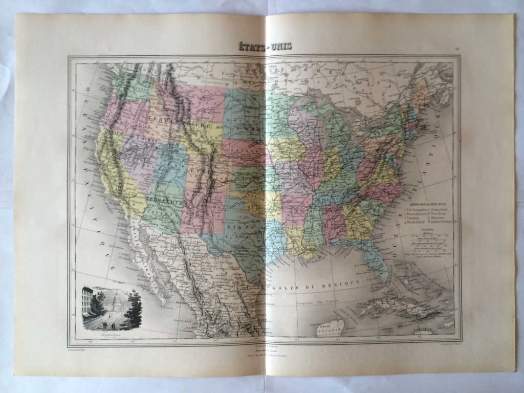 Mapa de Estados Unidos, 1883. Migeon