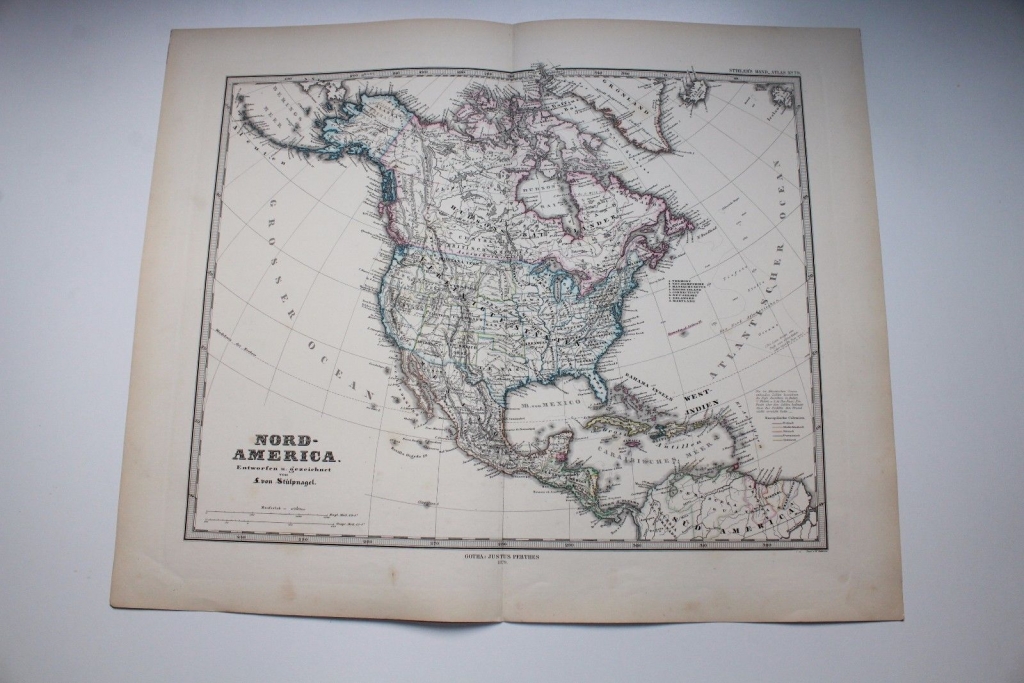 Mapa de América del Norte, 1879. Stieler /Perthes